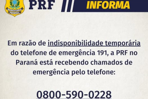 TELEFONE ALTERNATIVO DE EMERGÊNCIA DA PRF NO PARANÁ
